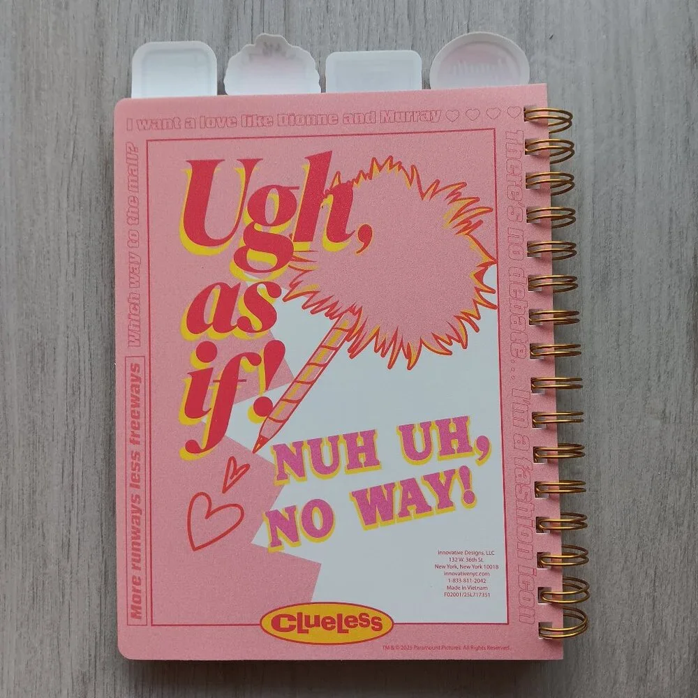 Clueless 30th Anniversary Spiral Bound Tabbed Notebook Lined 96 Sheets Pink Gold